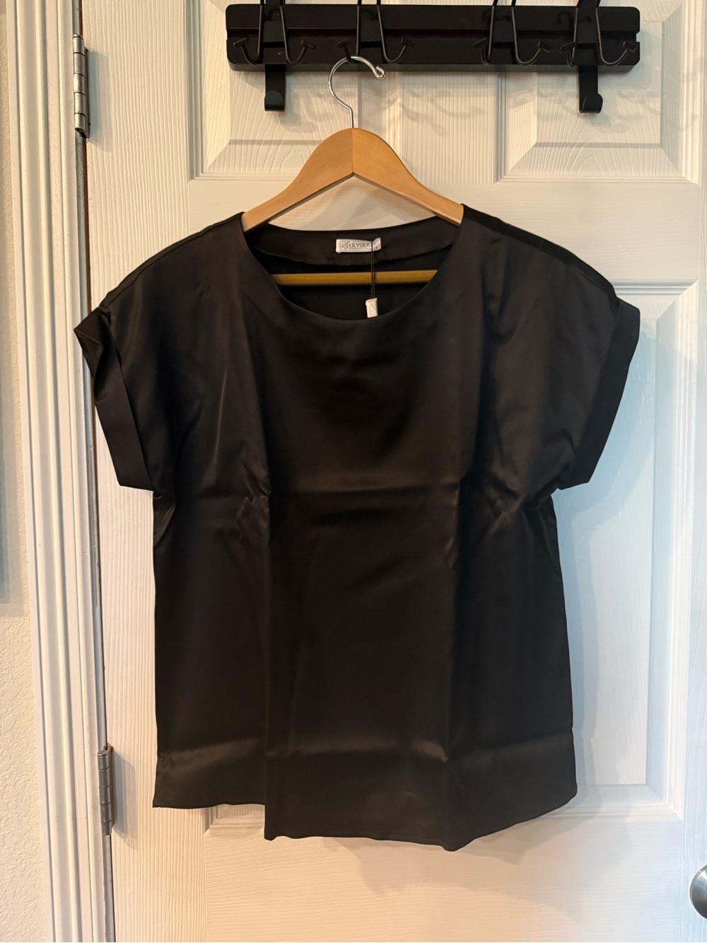 Silky Black Cap-Sleeve Blouse